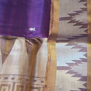 Cotton/Silk Burgundy & Gold Saree